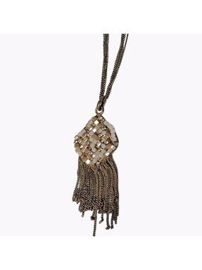 Kenneth Cole Beaded Tassel Necklace Gold Tone Statement Fashion Jewelry Women